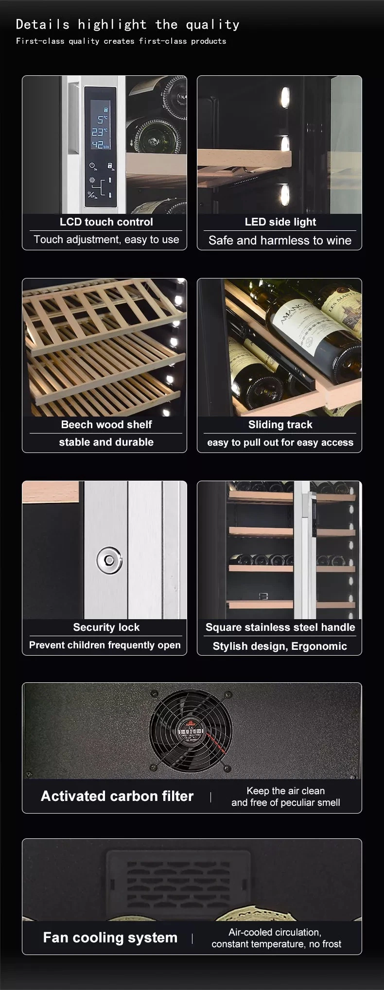 Electrical Triple Zones Temperature Controlled Display Wine Fridge